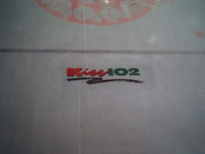 kiss fm station logo in the ice